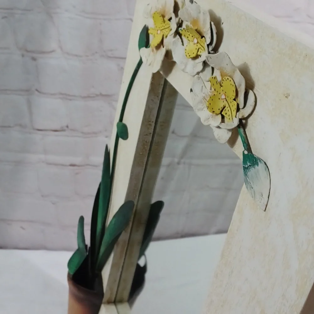 Vintage Floral Wall Mirror with 3D Orchid Design and Planter Pot Deta 14 Wx18